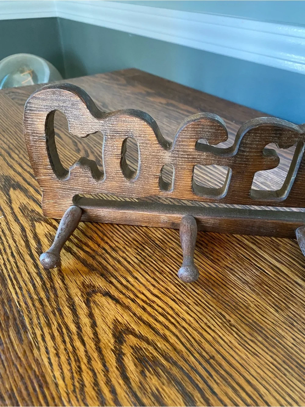 Vintage MCM Wooden Coffee Mug Holder “Coffee Break